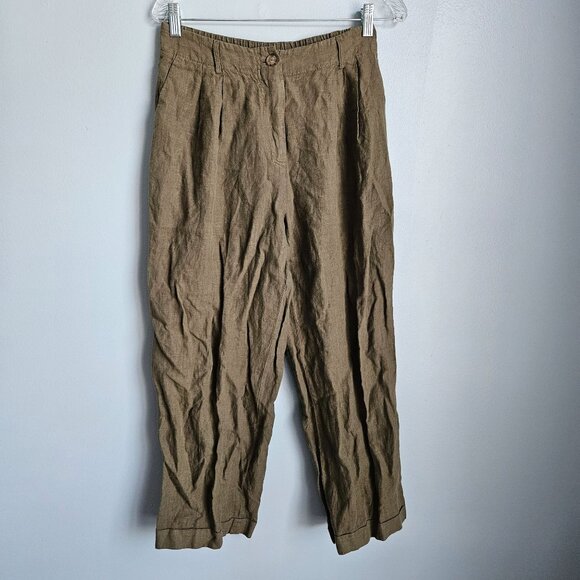 Massimo Dutti Women Linen Elastic Waist Brown Pants Size 6 - Picture 1 of 9